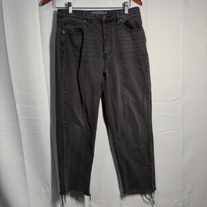 Indigo Rising Juniors Charcoal Gray Denim Straight Leg Raw Hem Jeans Size 7/8